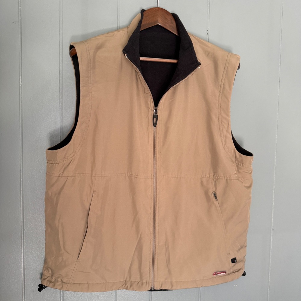 Grand Slam TotalTech Reversible Vest Mens Large Tan Black Fleece Full Zip Golf